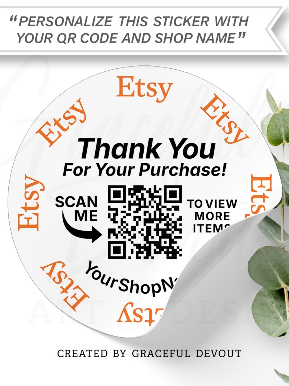 Thank You For Your Purchase, QR Code with Shop Name Stickers - 2” (inches)